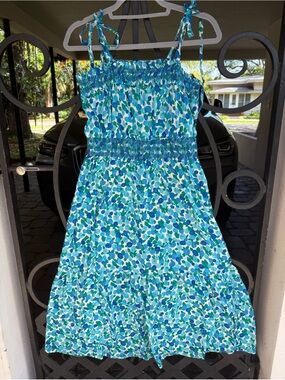 J Crew woman's cotton Blue & Teal Floral Sundress.